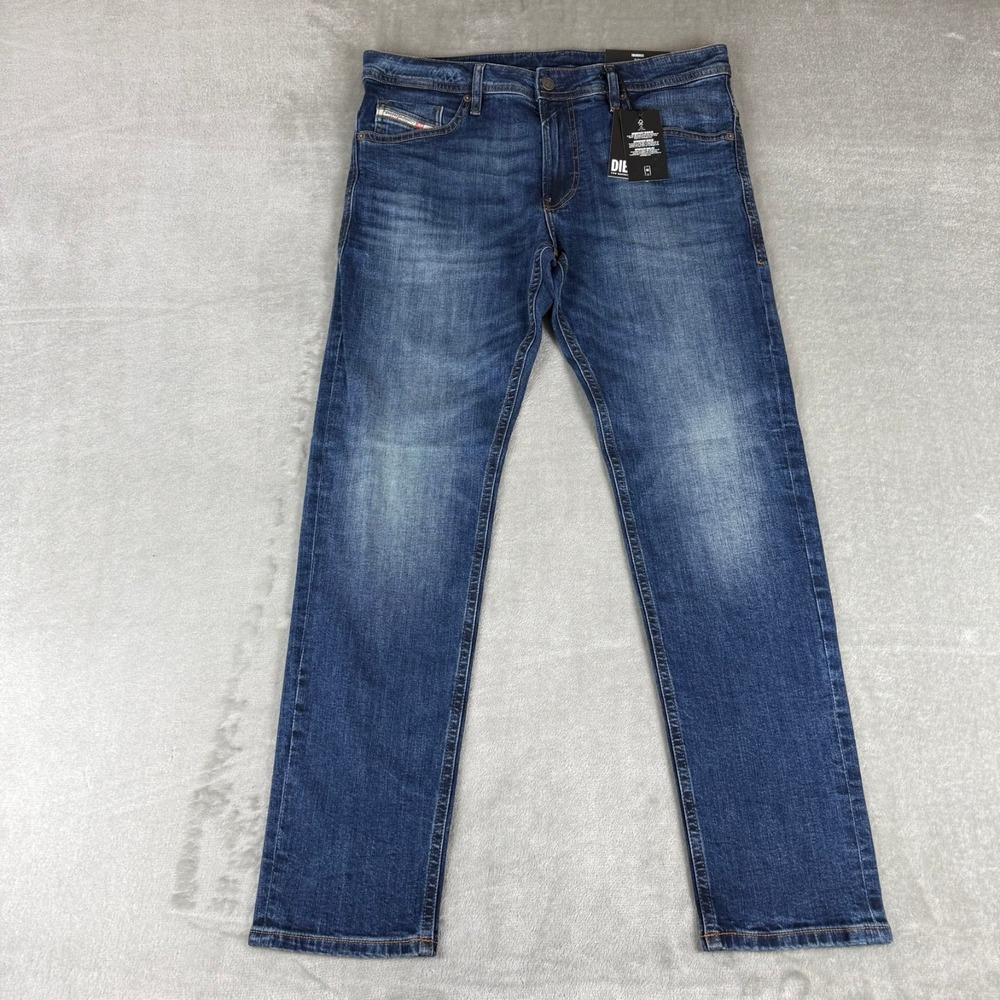 Diesel Thommer Slim Jeans Mens 34x32 Mid Blue Denim Stretch Straight $250 NWT